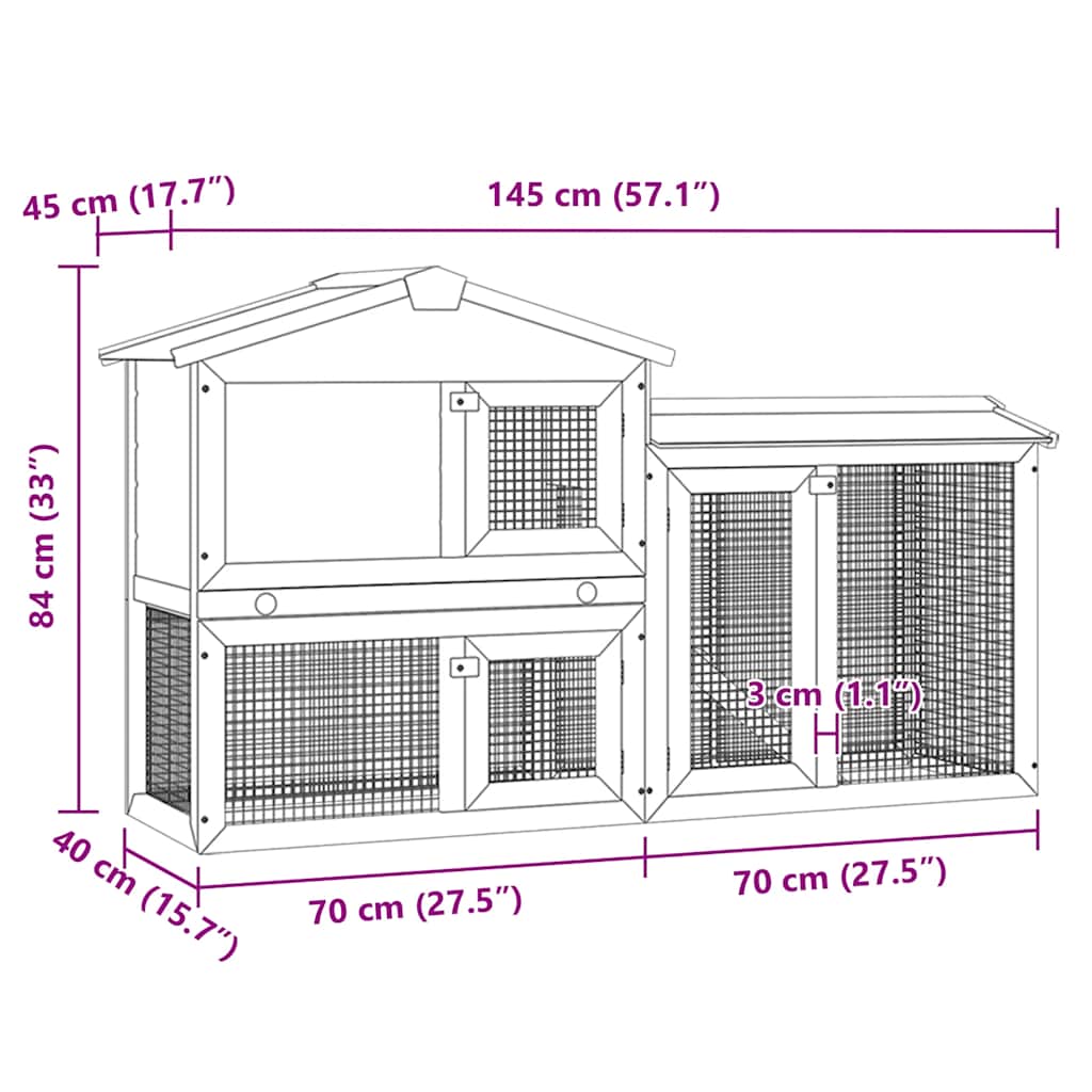 Outdoor Large Rabbit Hutch Brown and White 145x45x84 cm Wood