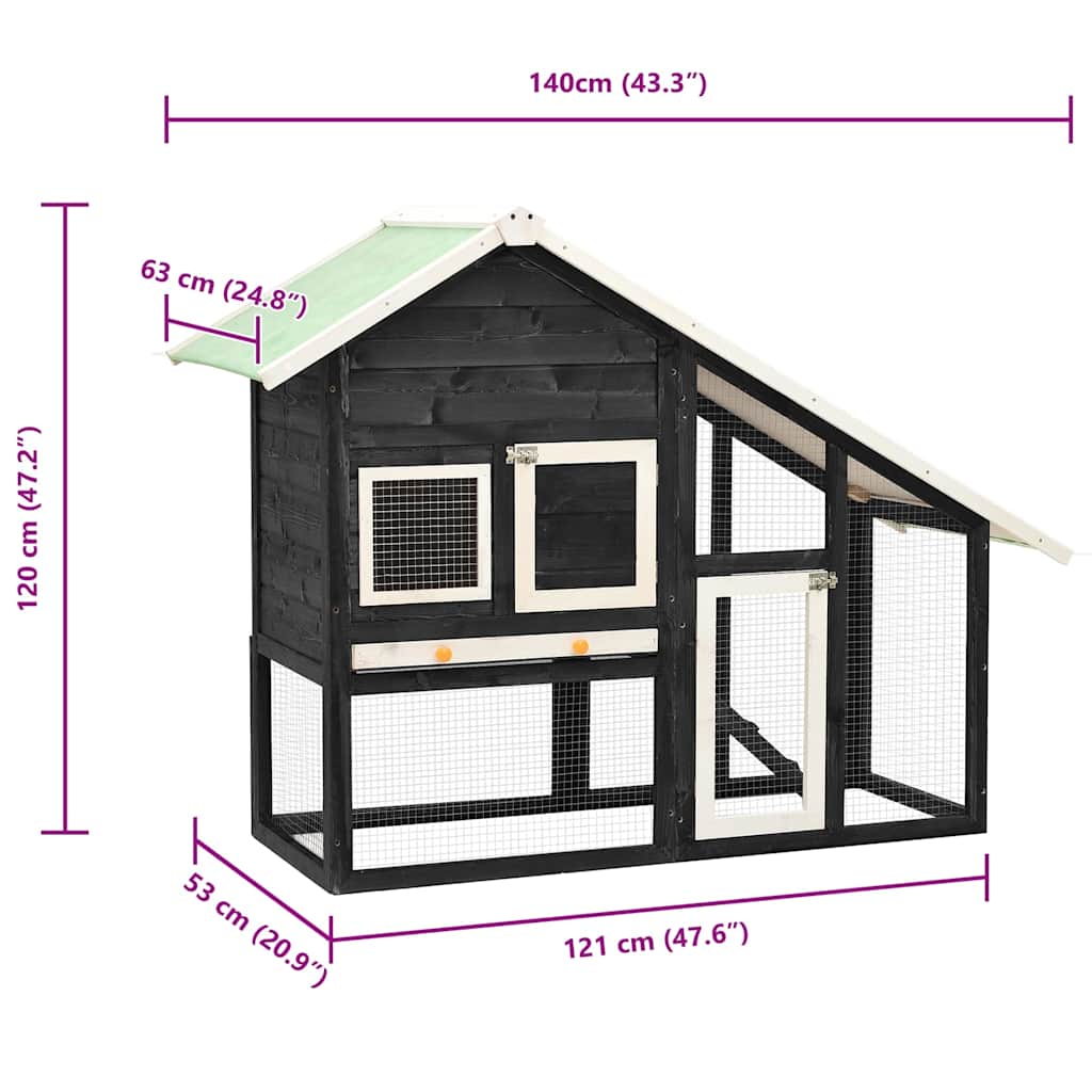 Rabbit Hutch Grey and White 140x63x120 cm Solid Firwood