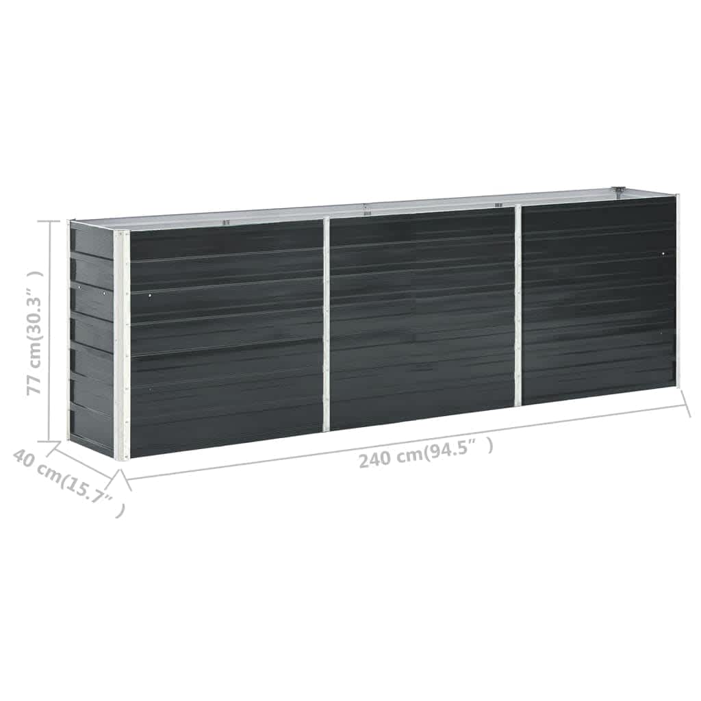 Garden Raised Bed Galvanised Steel 240x40x77 cm Anthracite