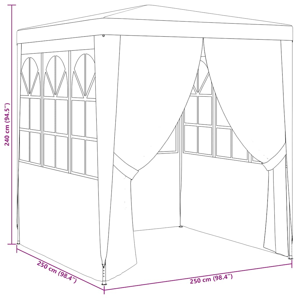 Professional Party Tent with Side Walls 2.5x2.5 m White 90 g/mÂ²