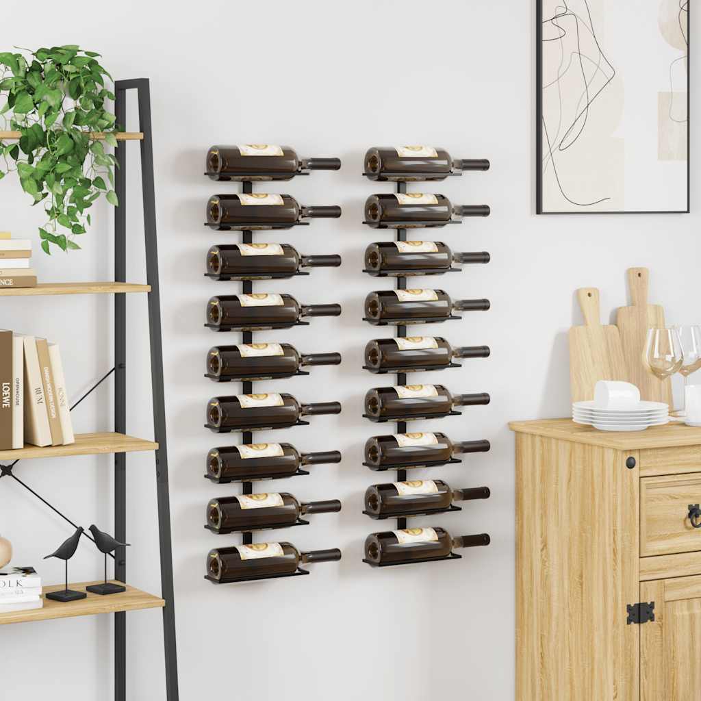Wall-mounted Wine Racks for 18 Bottles 2 pcs Black Iron