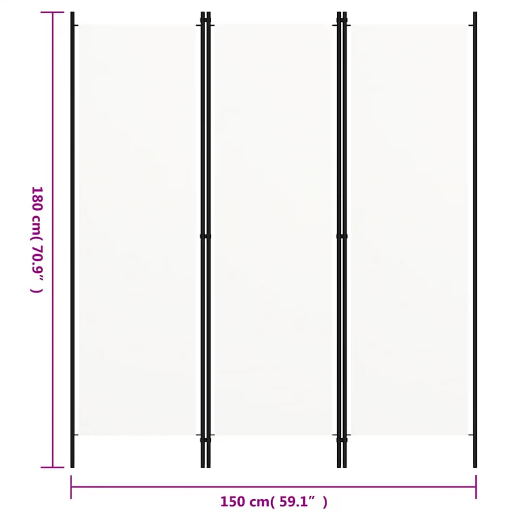3-Panel Room Divider White 150x180 cm