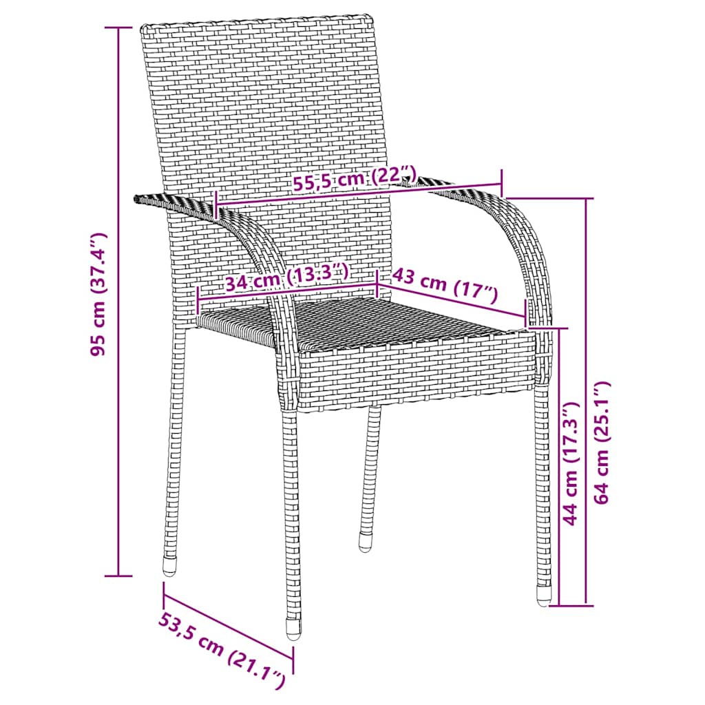 Stackable Outdoor Chairs 4 pcs Grey Poly Rattan