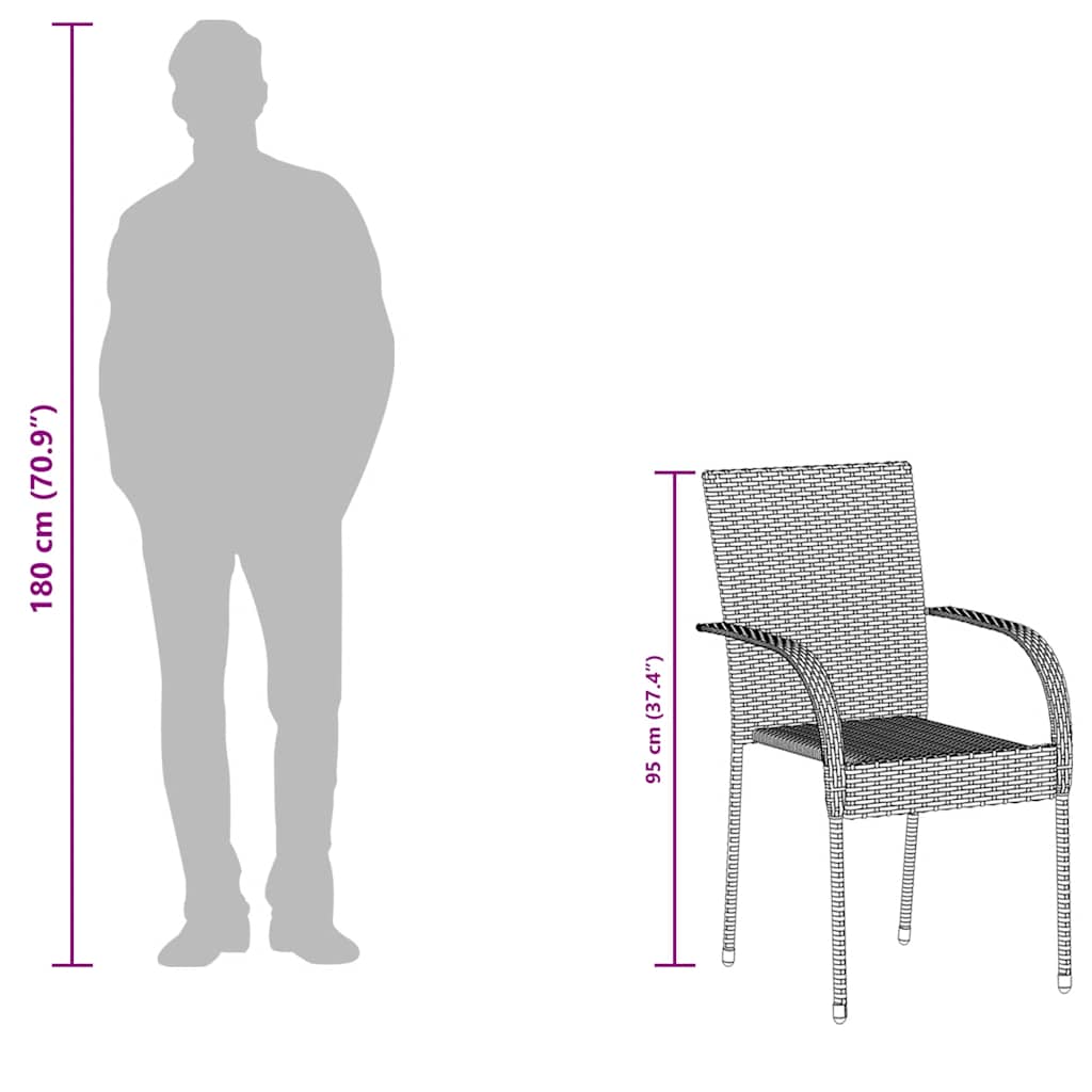 Stackable Outdoor Chairs 4 pcs Grey Poly Rattan