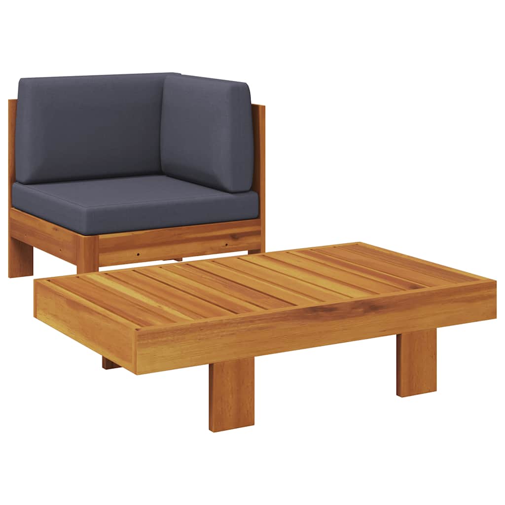 2 Piece Garden Lounge Set with Dark Grey Cushions Acacia Wood