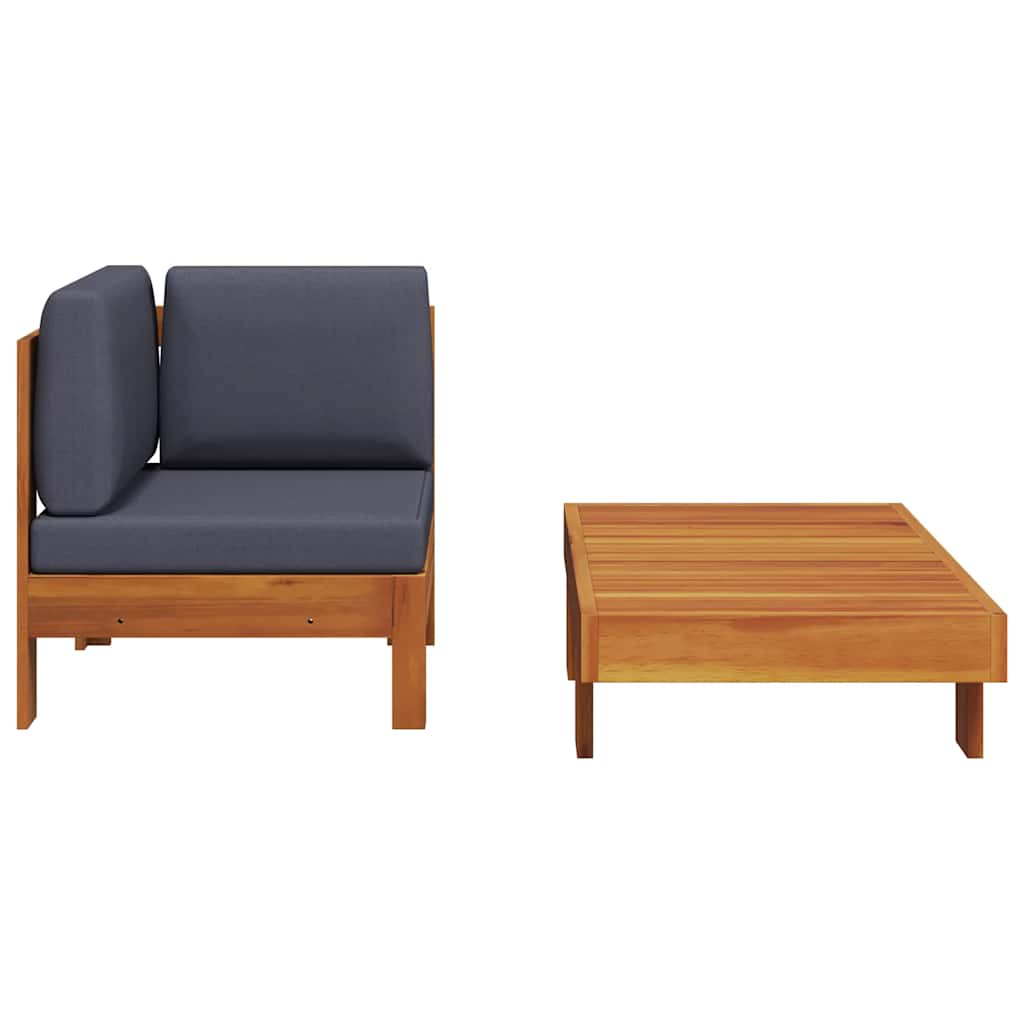 2 Piece Garden Lounge Set with Dark Grey Cushions Acacia Wood