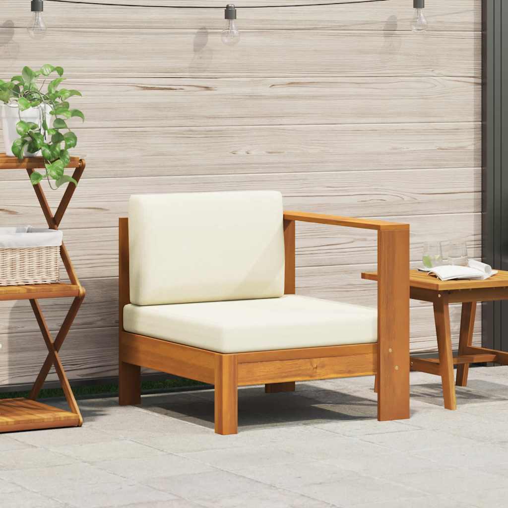 Middle Sofa with 1 Armrest Cream White Solid Acacia Wood