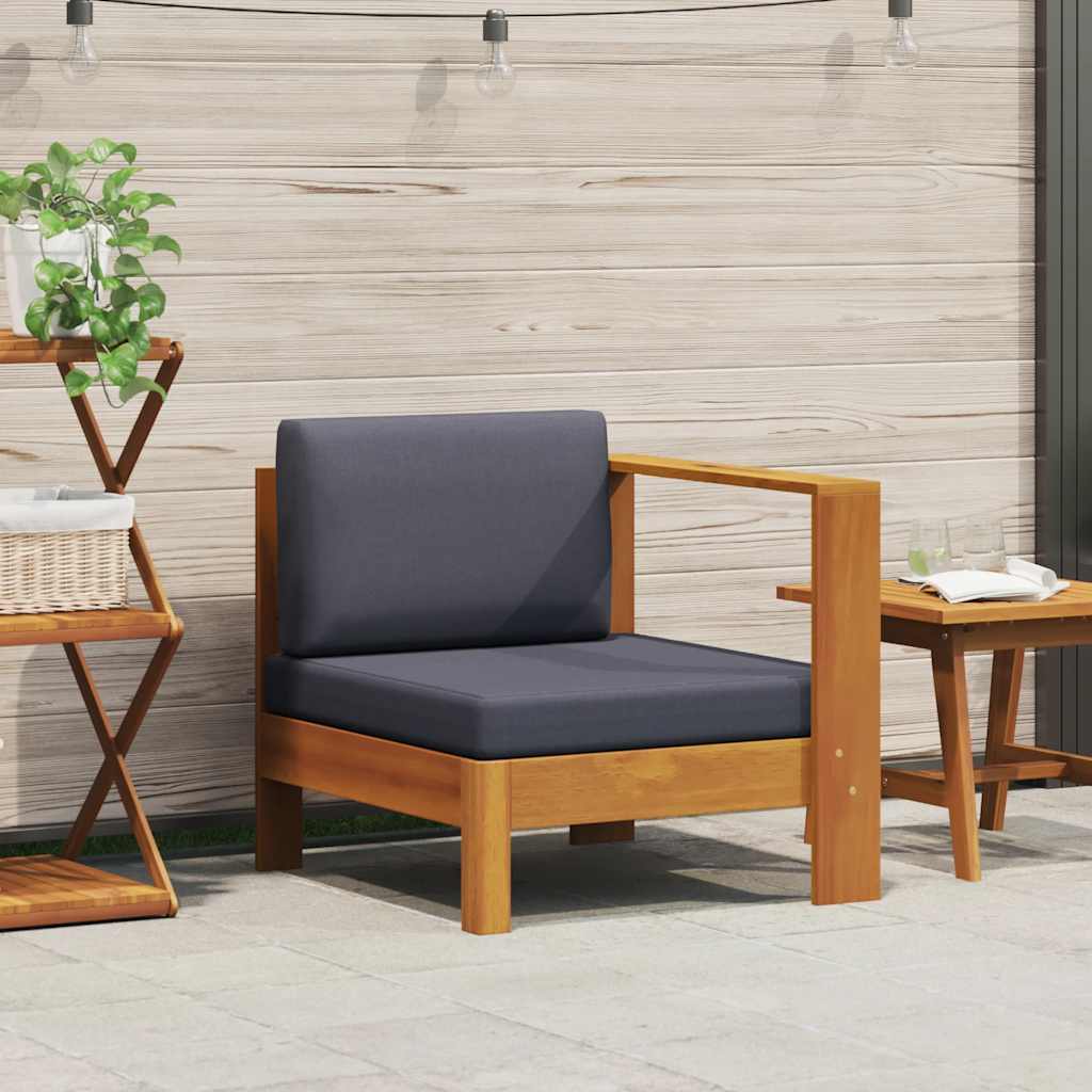 Middle Sofa with 1 Armrest Dark Grey Solid Acacia Wood