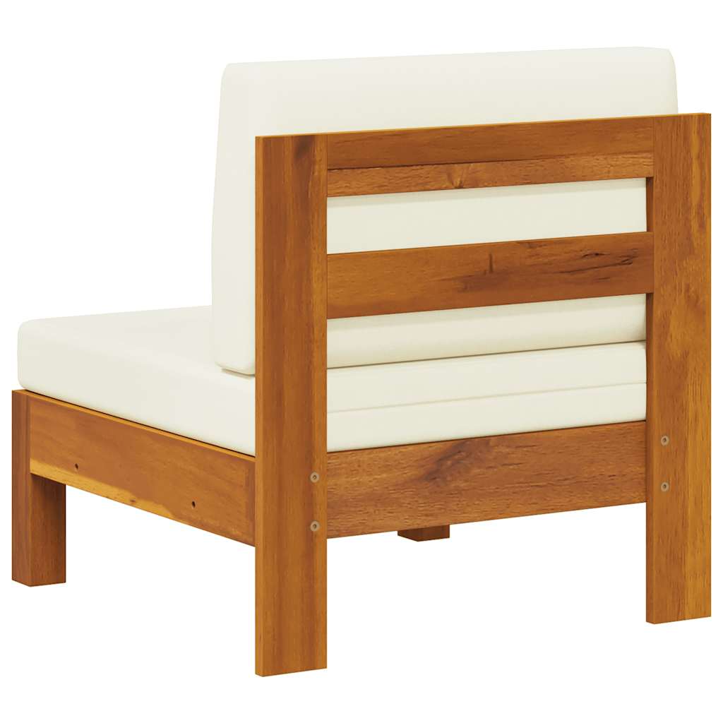 Middle Sofa with Cream White Cushions Solid Acacia Wood