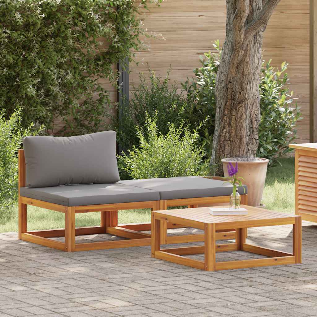 3 Piece Garden Lounge Set with Cushions Solid Acacia Wood