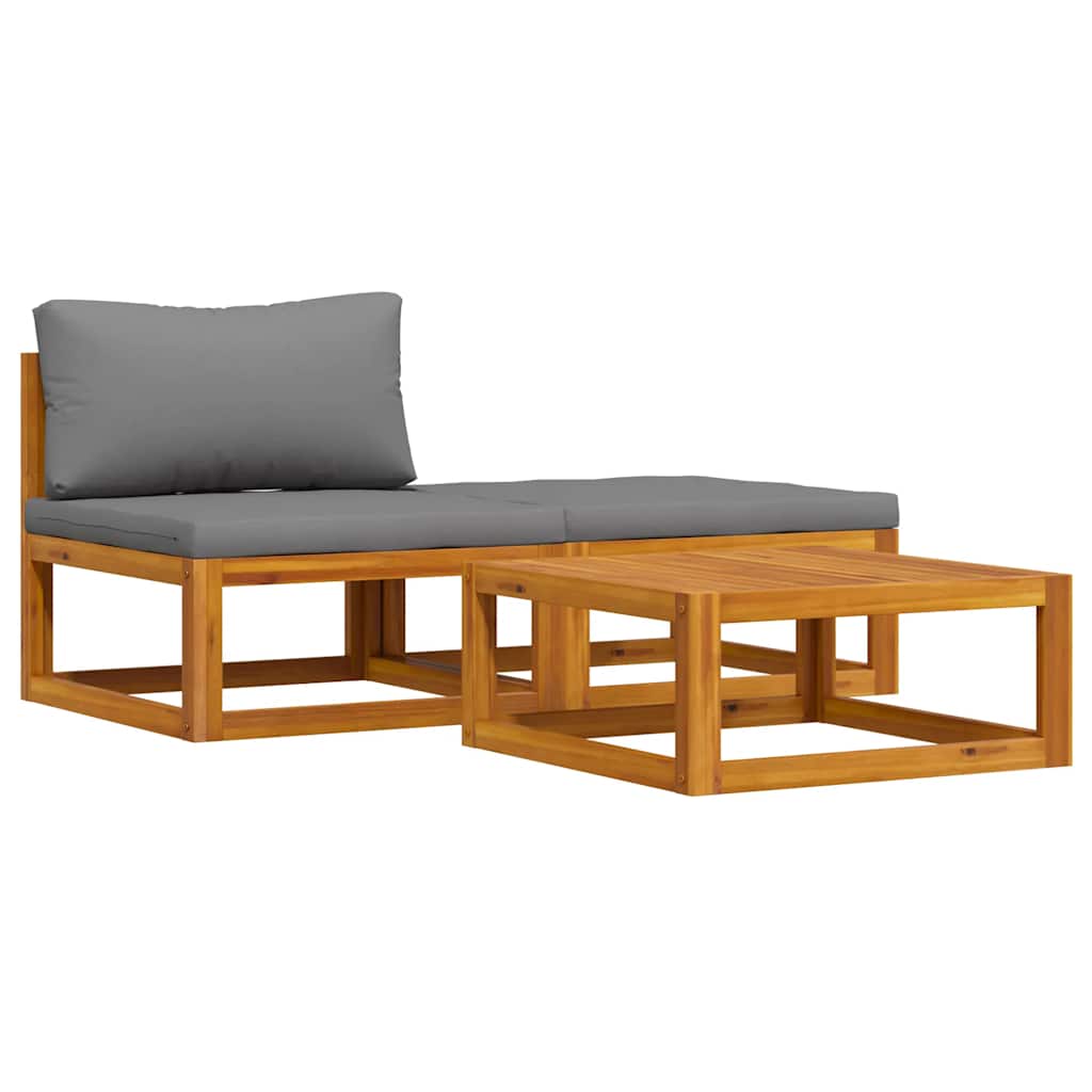 3 Piece Garden Lounge Set with Cushions Solid Acacia Wood