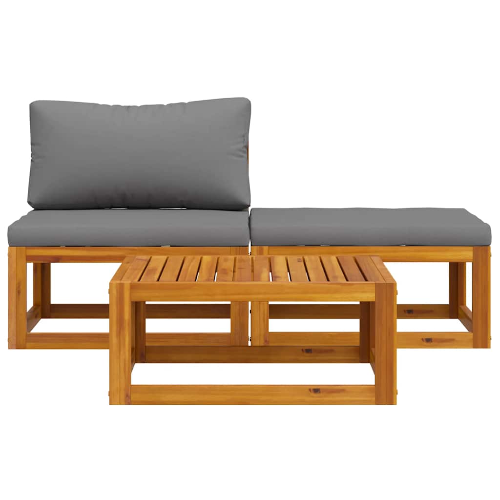 3 Piece Garden Lounge Set with Cushions Solid Acacia Wood
