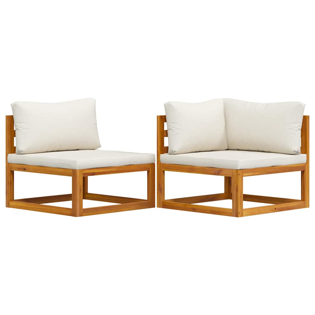 2 Piece Sofa Set with Cream White Cushions Solid Acacia Wood