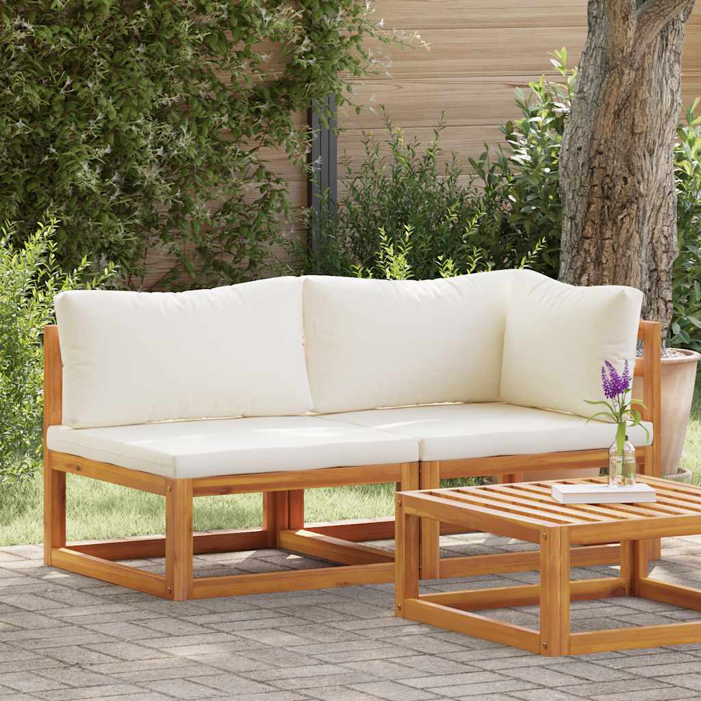 2 Piece Sofa Set with Cream White Cushions Solid Acacia Wood