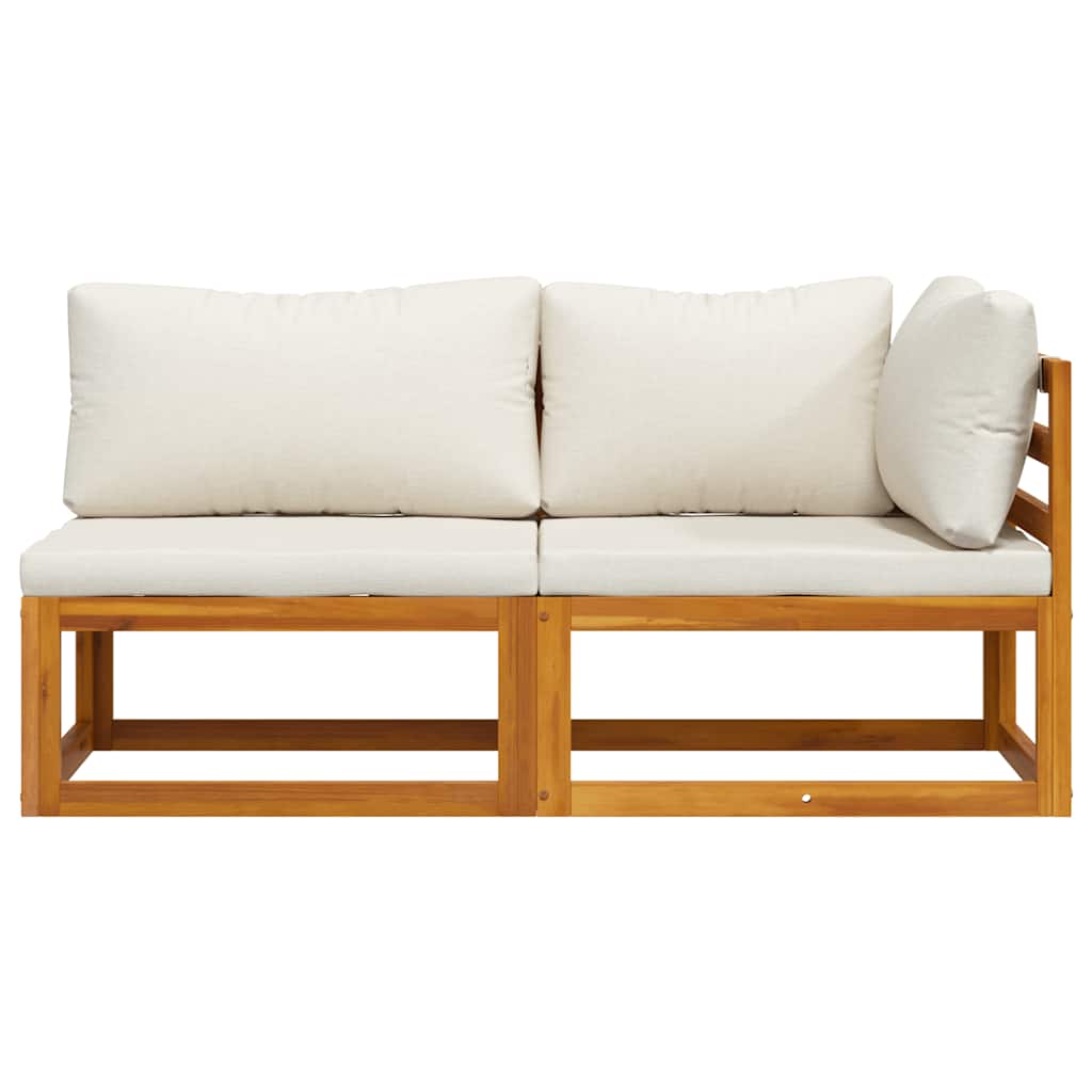 2 Piece Sofa Set with Cream White Cushions Solid Acacia Wood
