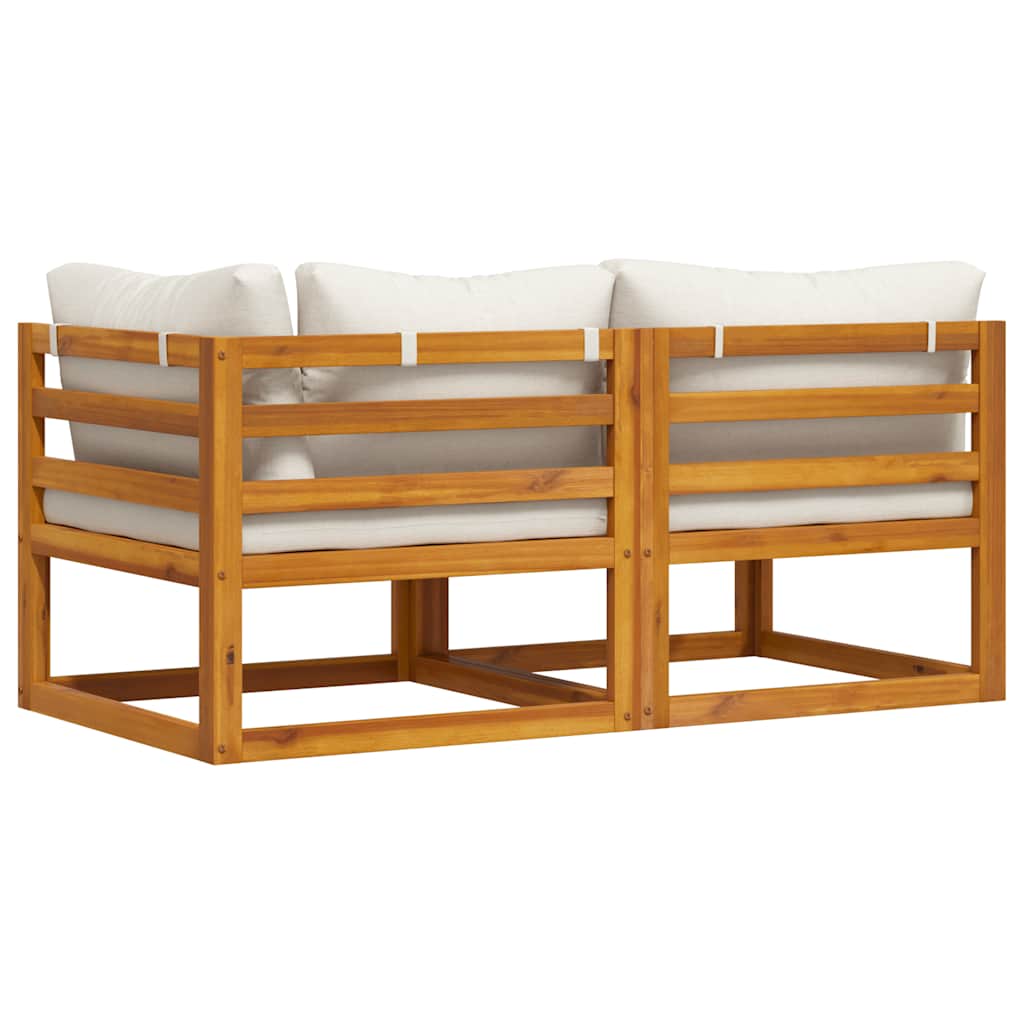 2 Piece Sofa Set with Cream White Cushions Solid Acacia Wood