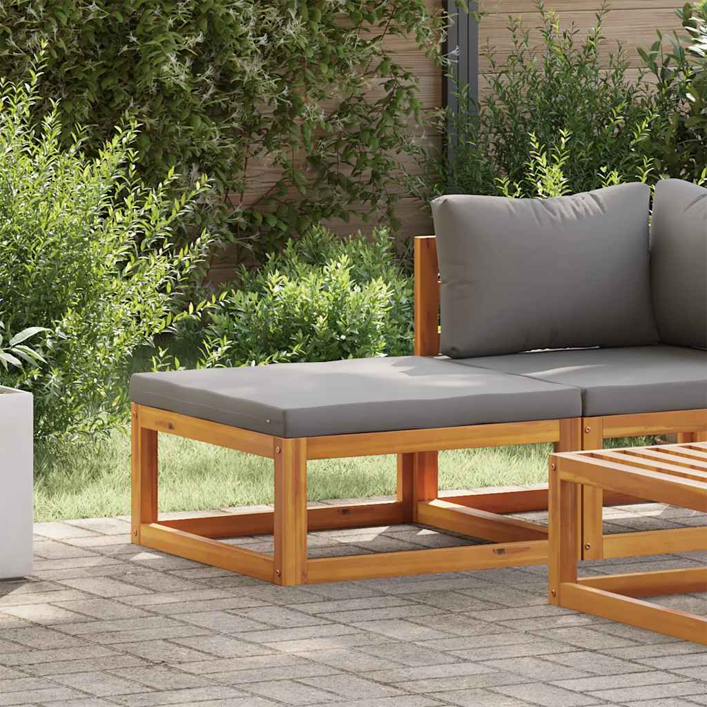 Footrest with Dark Grey Cushion Solid Acacia Wood
