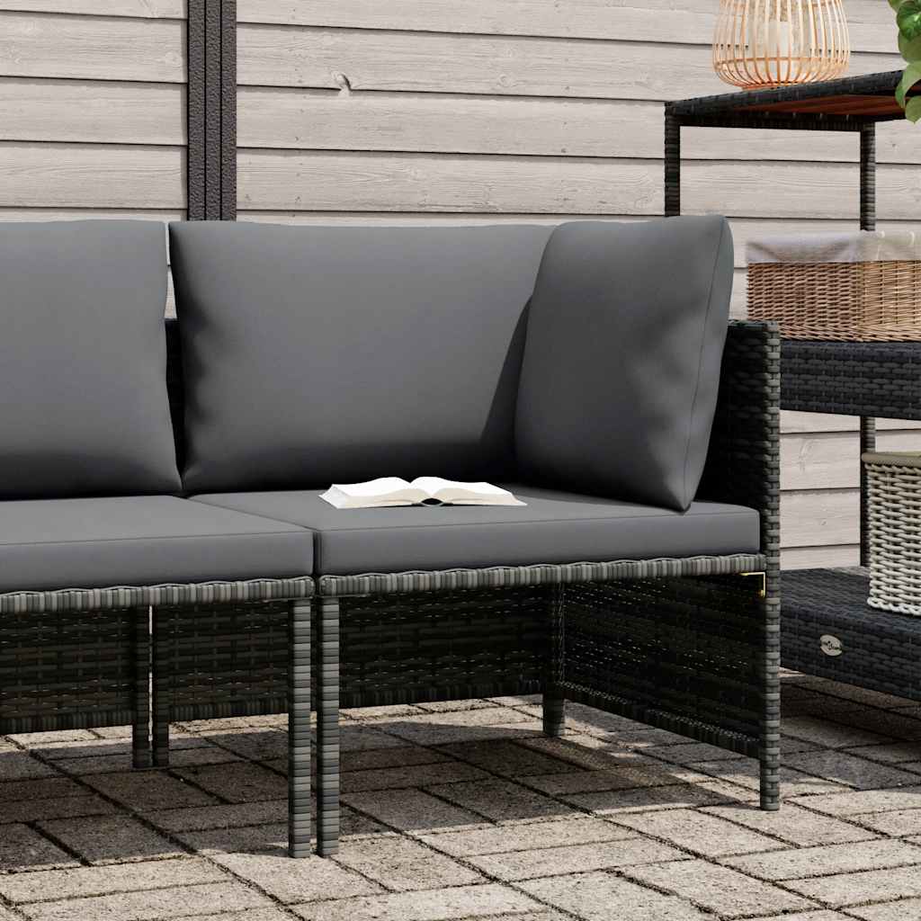 Sectional Corner Sofa with Cushions Grey Poly Rattan
