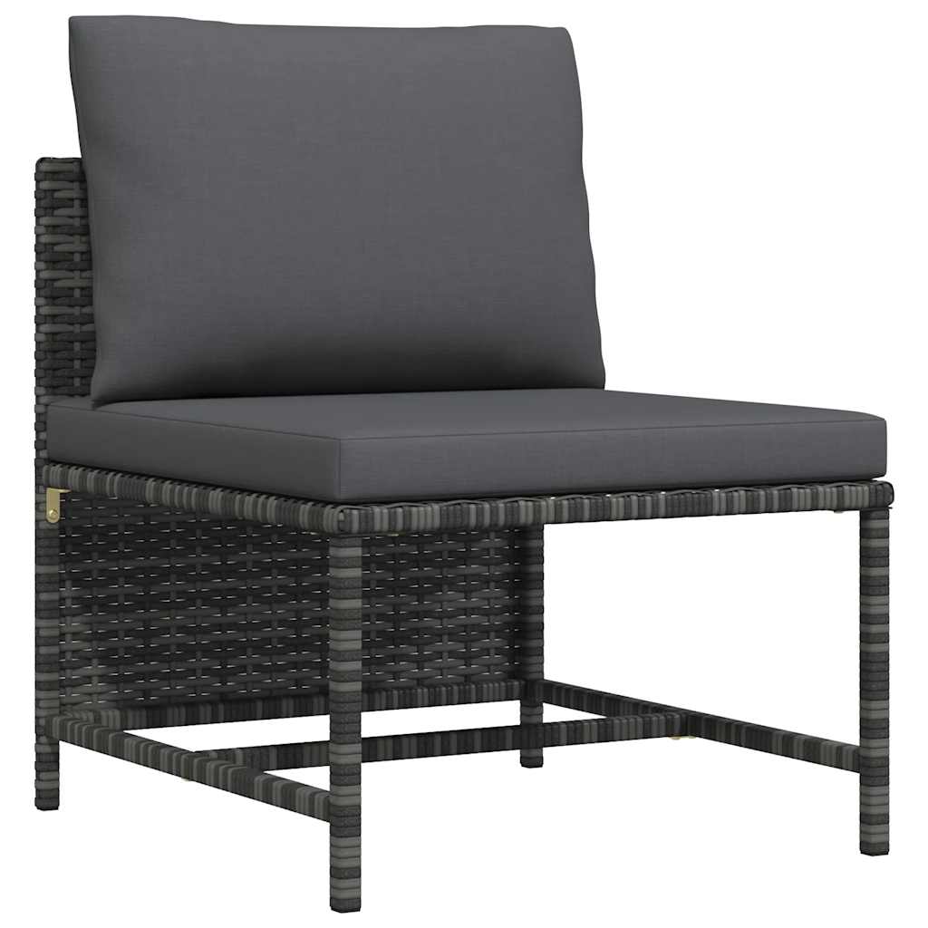 Sectional Middle Sofa with Cushions Grey Poly Rattan