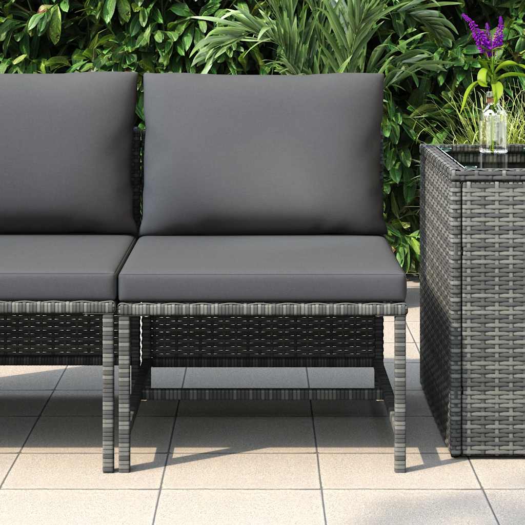 Sectional Middle Sofa with Cushions Grey Poly Rattan