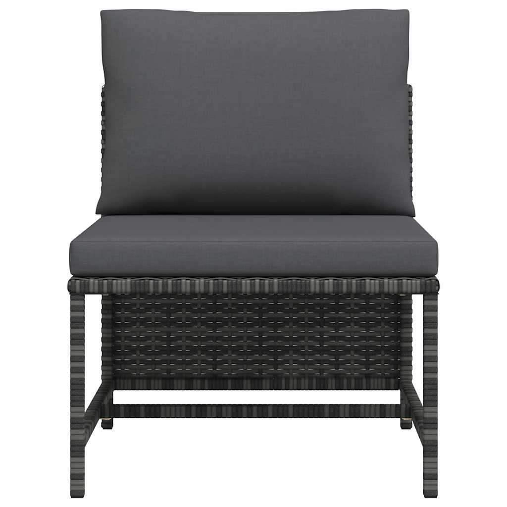Sectional Middle Sofa with Cushions Grey Poly Rattan