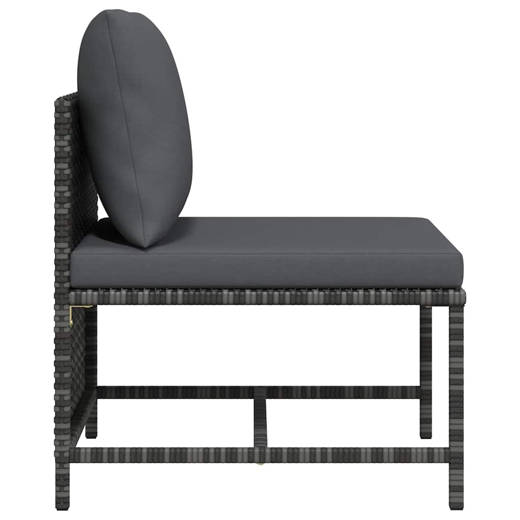 Sectional Middle Sofa with Cushions Grey Poly Rattan