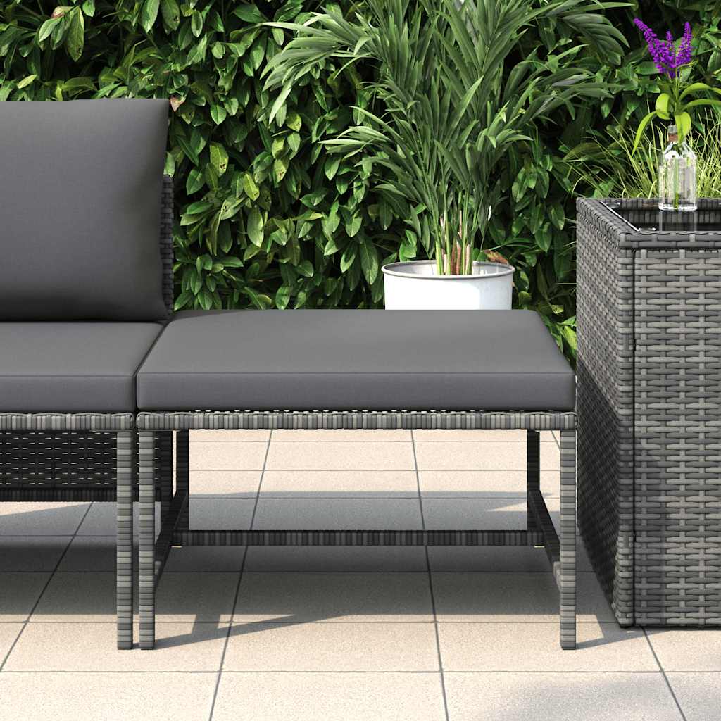 Sectional Footrest with Cushion Grey Poly Rattan