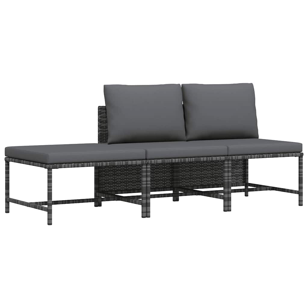 3 Piece Garden Sofa Set with Cushions Grey Poly Rattan