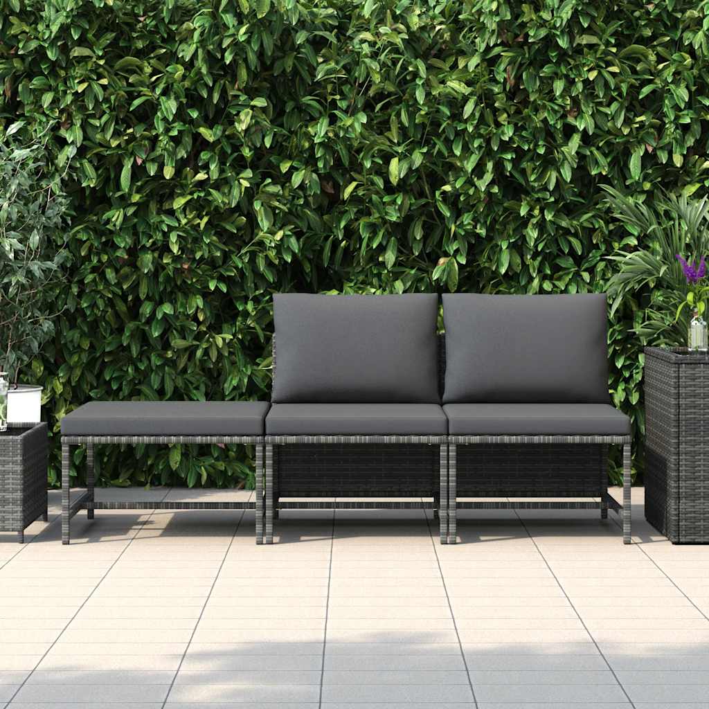 3 Piece Garden Sofa Set with Cushions Grey Poly Rattan