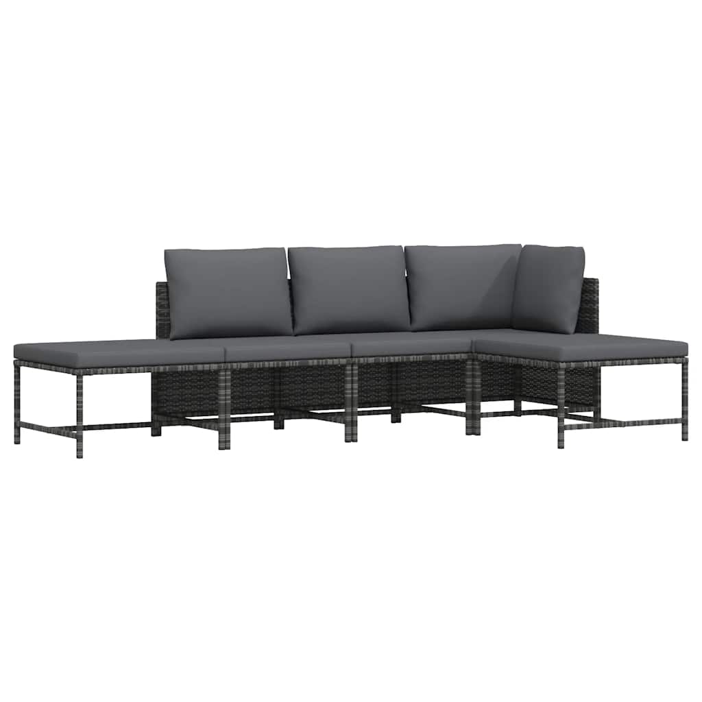 5 Piece Garden Sofa Set with Cushions Grey Poly Rattan