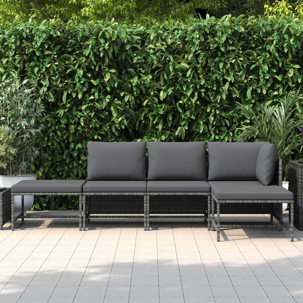 5 Piece Garden Sofa Set with Cushions Grey Poly Rattan