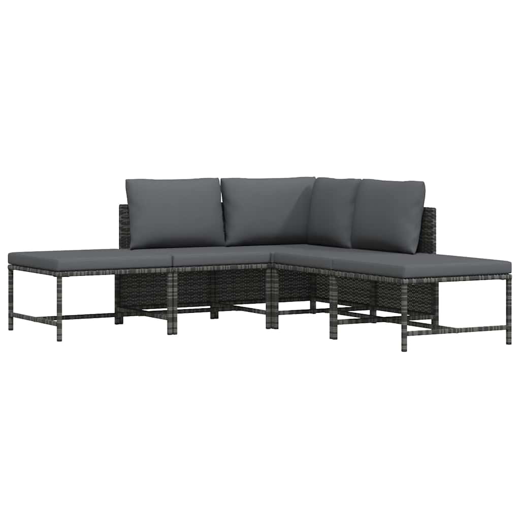 5 Piece Garden Sofa Set with Cushions Grey Poly Rattan