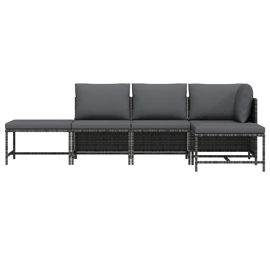 5 Piece Garden Sofa Set with Cushions Grey Poly Rattan