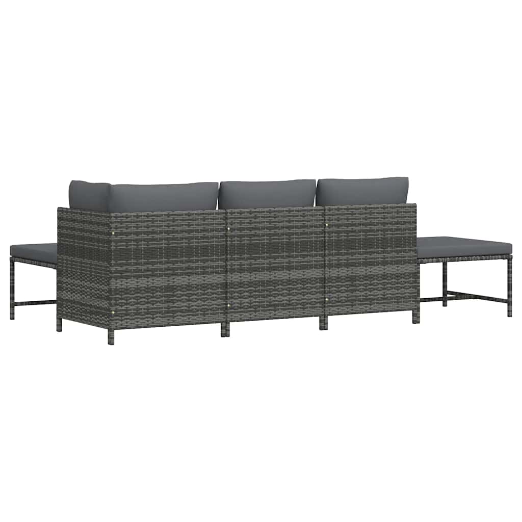 5 Piece Garden Sofa Set with Cushions Grey Poly Rattan
