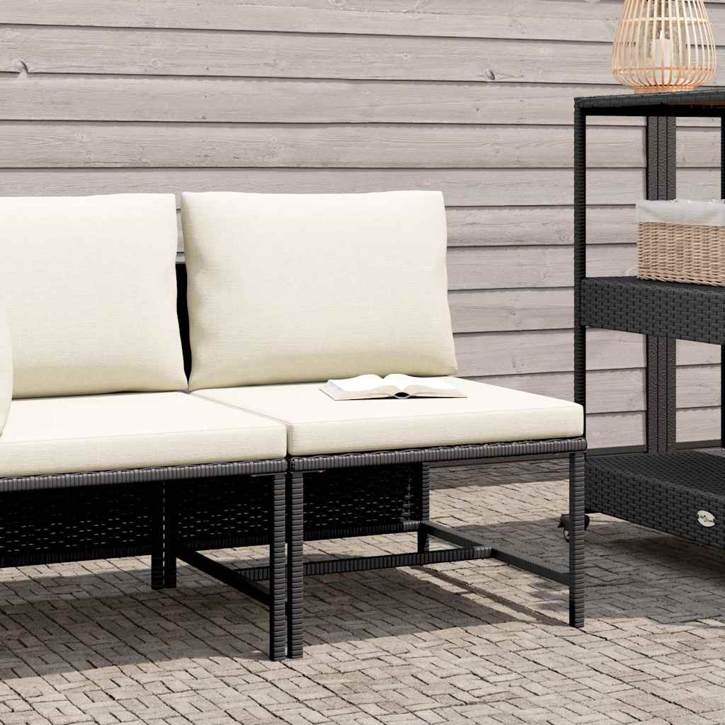 Sectional Middle Sofa with Cushions Black Poly Rattan