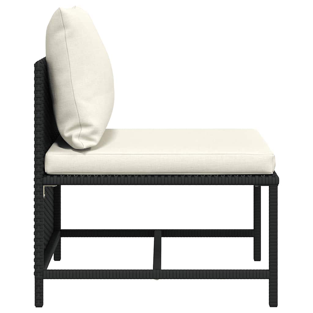 Sectional Middle Sofa with Cushions Black Poly Rattan