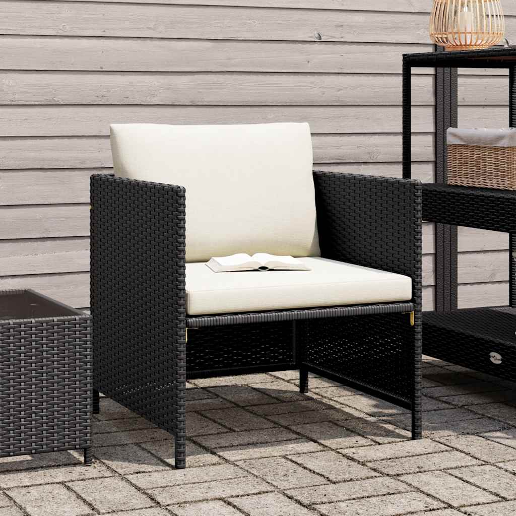Garden Sofa with Cushions Black Poly Rattan