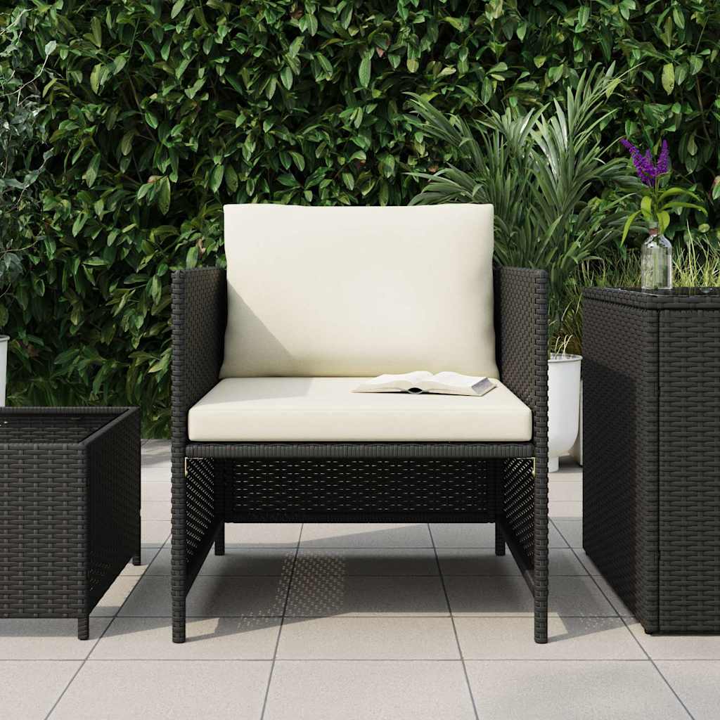 Garden Sofa with Cushions Black Poly Rattan