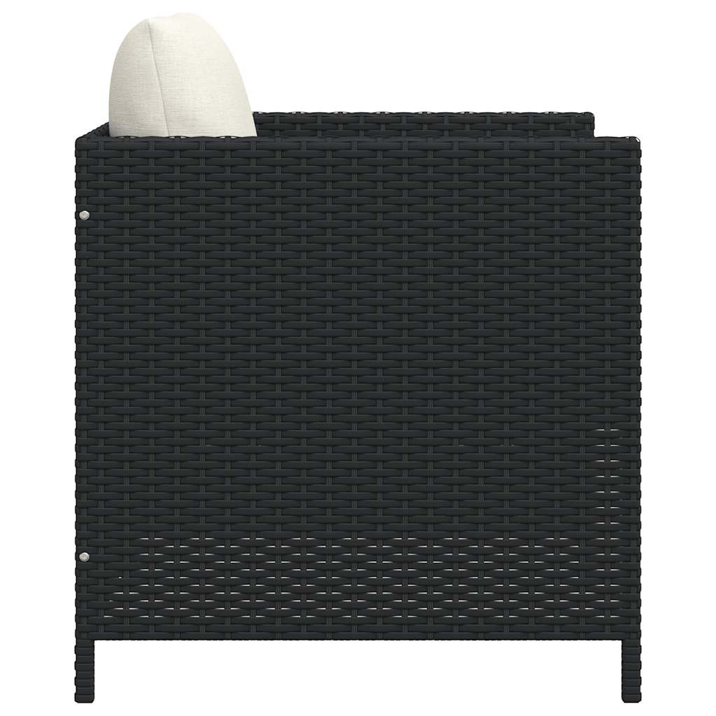 Garden Sofa with Cushions Black Poly Rattan