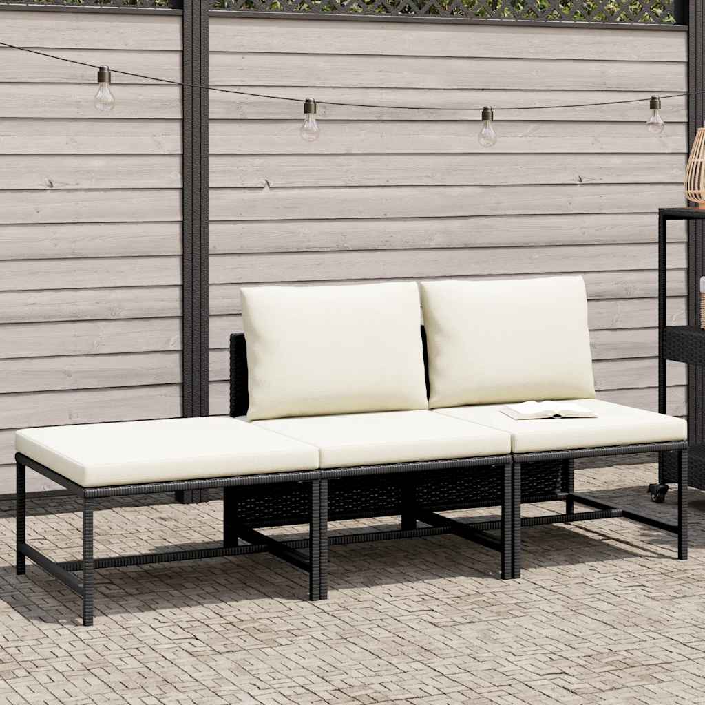 3 Piece Garden Sofa Set with Cushions Black Poly Rattan