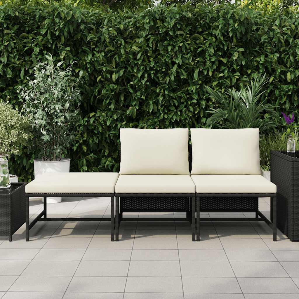 3 Piece Garden Sofa Set with Cushions Black Poly Rattan