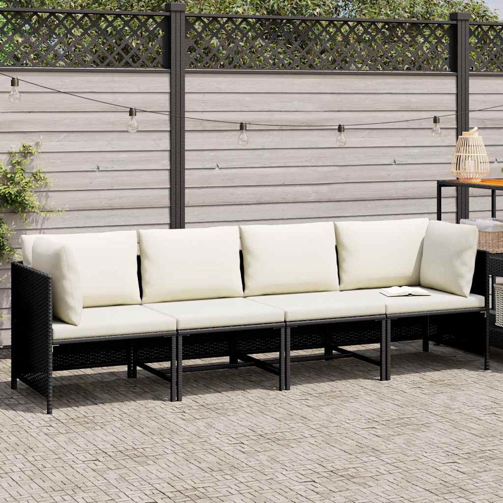 4-Seater Garden Sofa with Cushions Black Poly Rattan