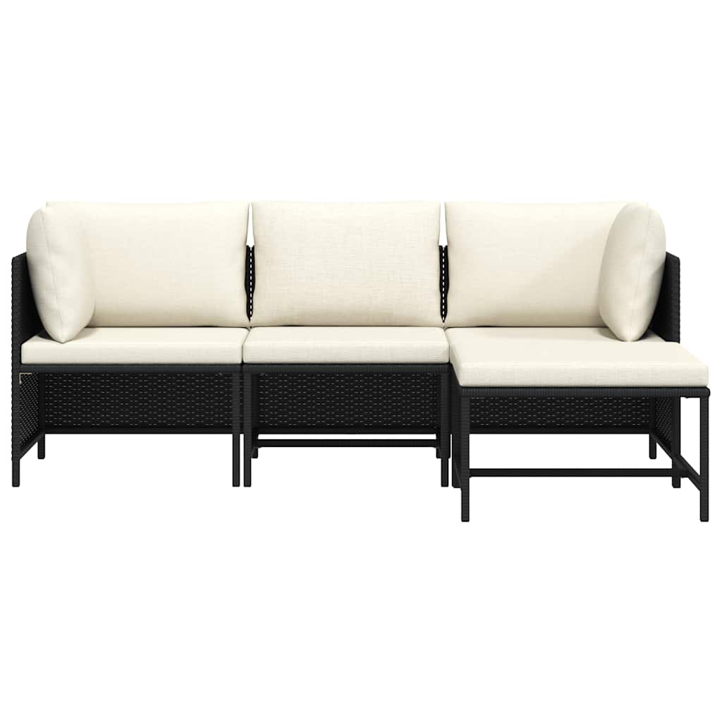 4 Piece Garden Sofa Set with Cushions Black Poly Rattan