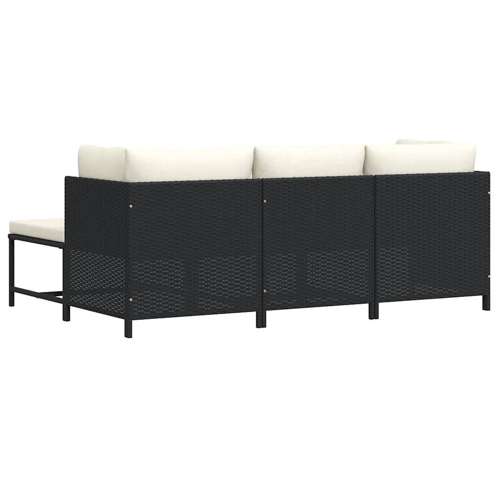 4 Piece Garden Sofa Set with Cushions Black Poly Rattan