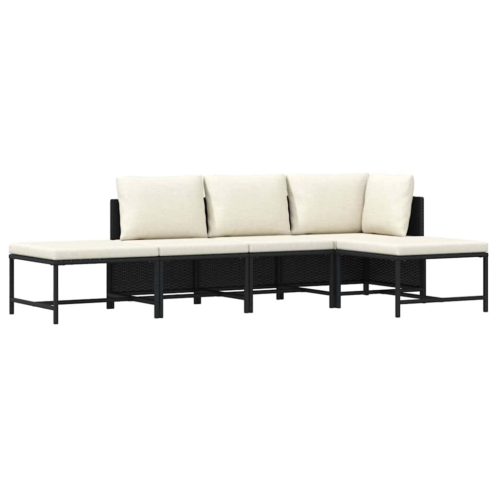 5 Piece Garden Sofa Set with Cushions Black Poly Rattan
