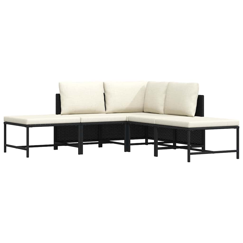5 Piece Garden Sofa Set with Cushions Black Poly Rattan