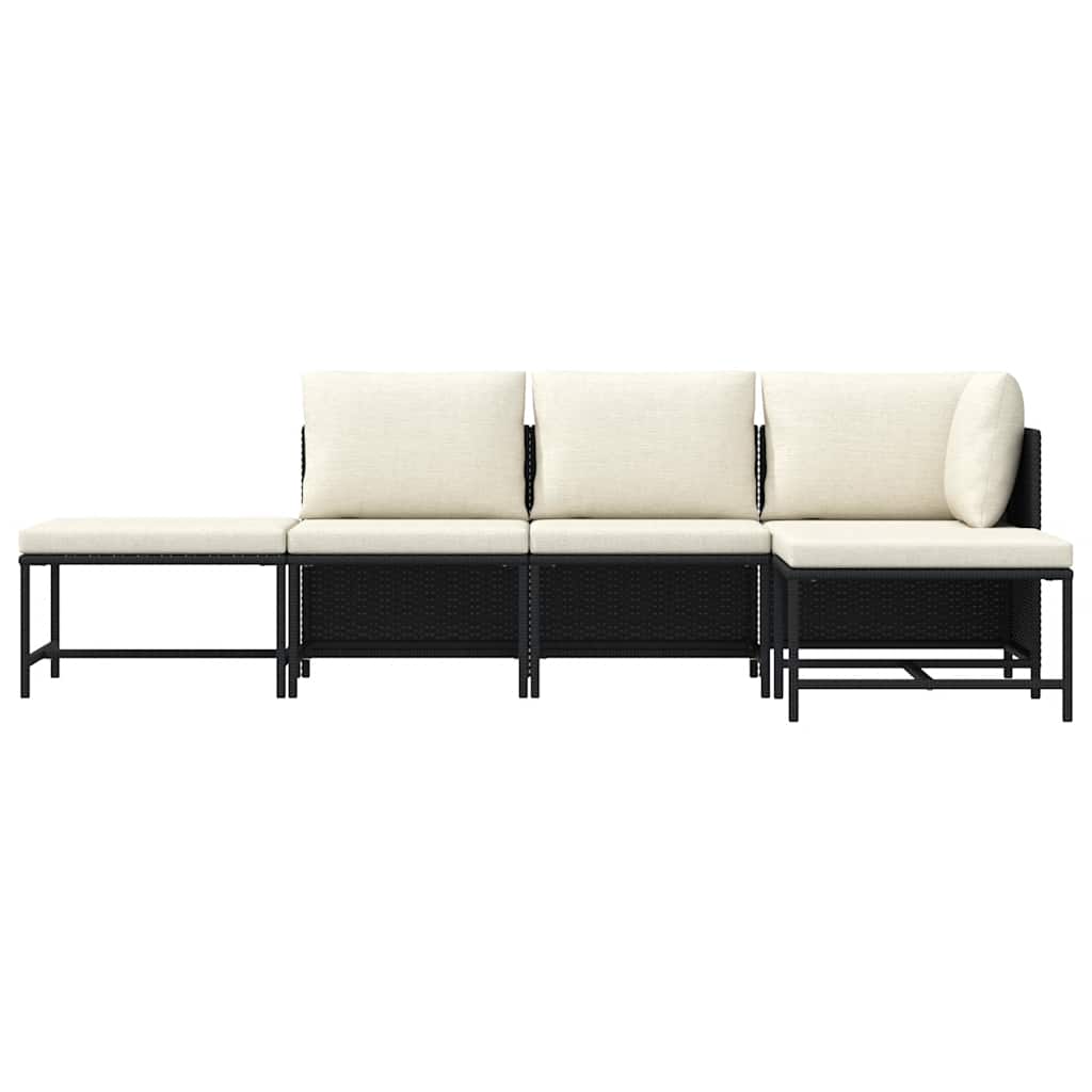 5 Piece Garden Sofa Set with Cushions Black Poly Rattan