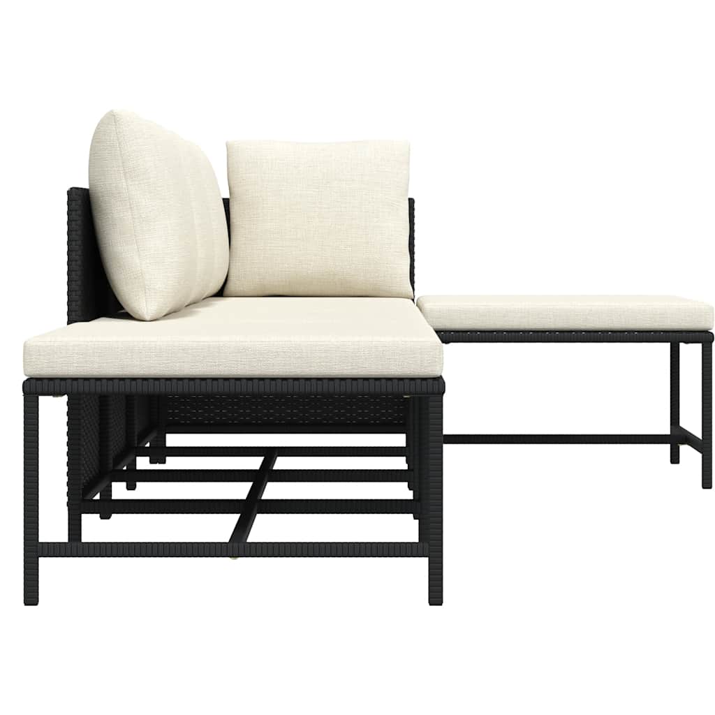 5 Piece Garden Sofa Set with Cushions Black Poly Rattan