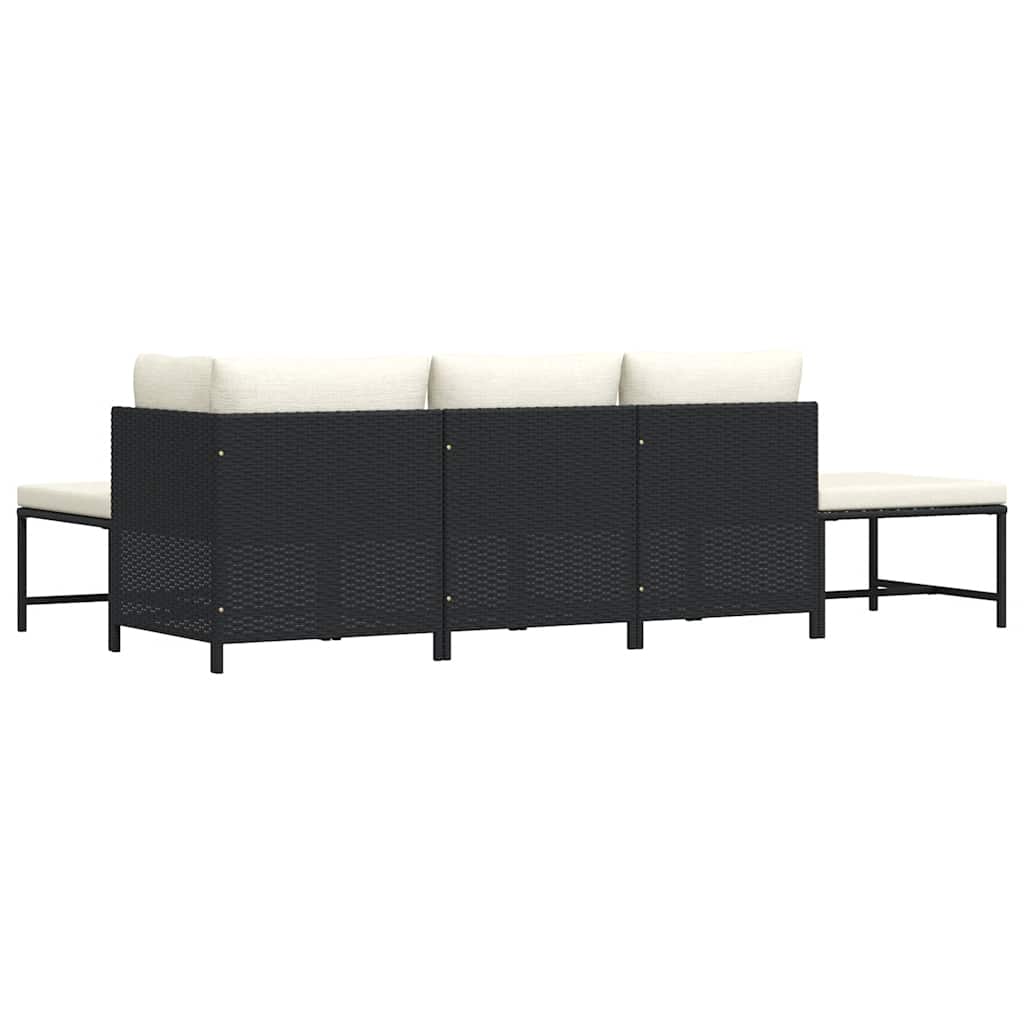 5 Piece Garden Sofa Set with Cushions Black Poly Rattan