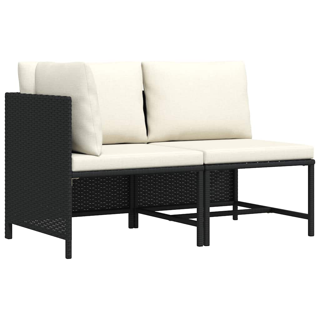 2 Piece Garden Sofa Set with Cushions Black Poly Rattan